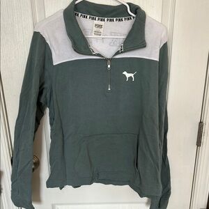 Victoria's Secret PINK Quarter-Zip Pullover - Green and White